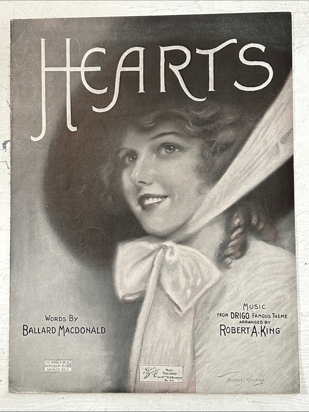 Vintage 'Hearts' Sheet Music Cover Print - Monochrome Illustration